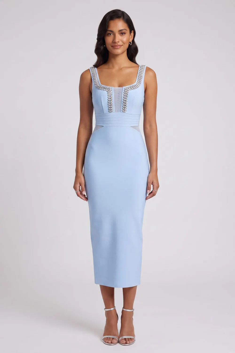 Light Blue Heavy Bandage Sheath Dress - OWNCI Light Blue Heavy Bandage Sheath Dress - OWNCI