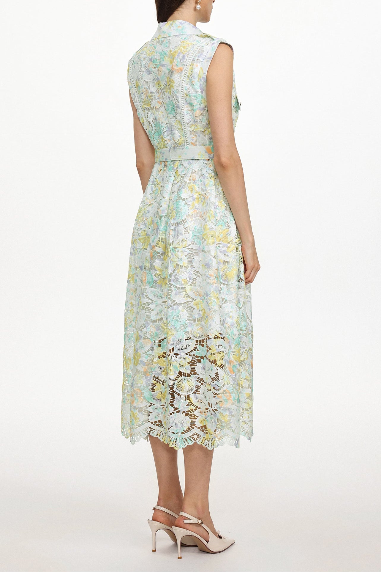 Viya Green Sleeveless Floral Print Lace Midi Dress - OWNCI Viya Green Sleeveless Floral Print Lace Midi Dress - OWNCI