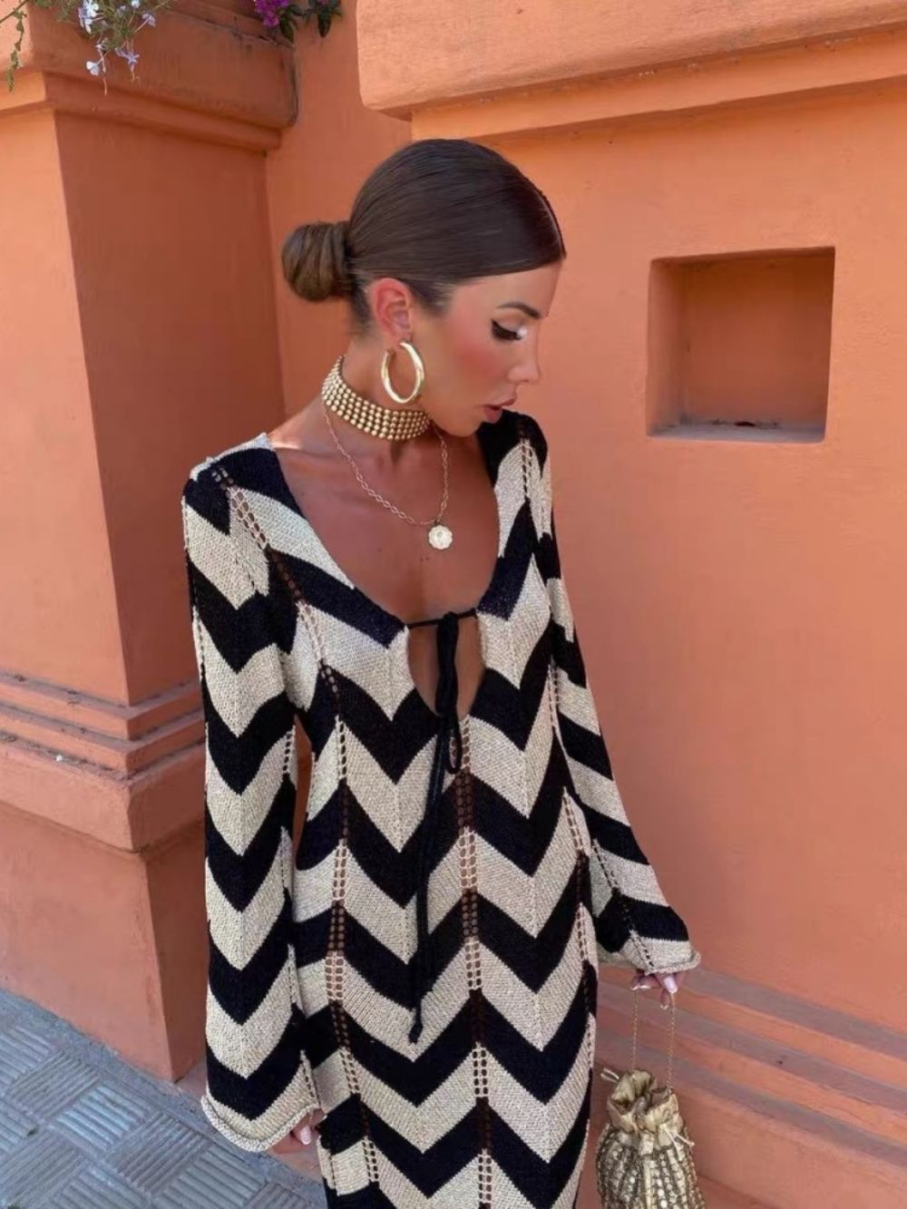 Meher Wave Knitted Long Sleeve Maxi Dress - OWNCI Meher Wave Knitted Long Sleeve Maxi Dress - OWNCI