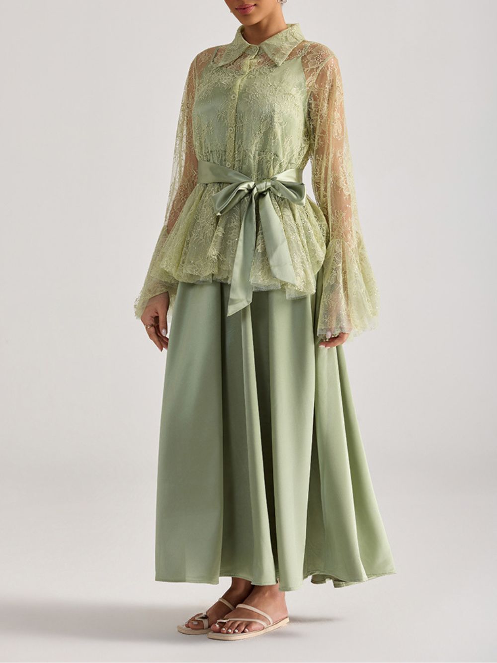 Miori Green Lace Top & Maxi Dress Set - OWNCI