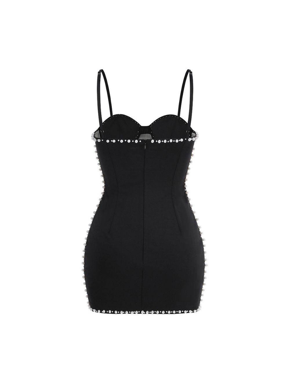 Melea Black Spaghetti Pearl Mini Dress - OWNCI Melea Black Spaghetti Pearl Mini Dress - OWNCI