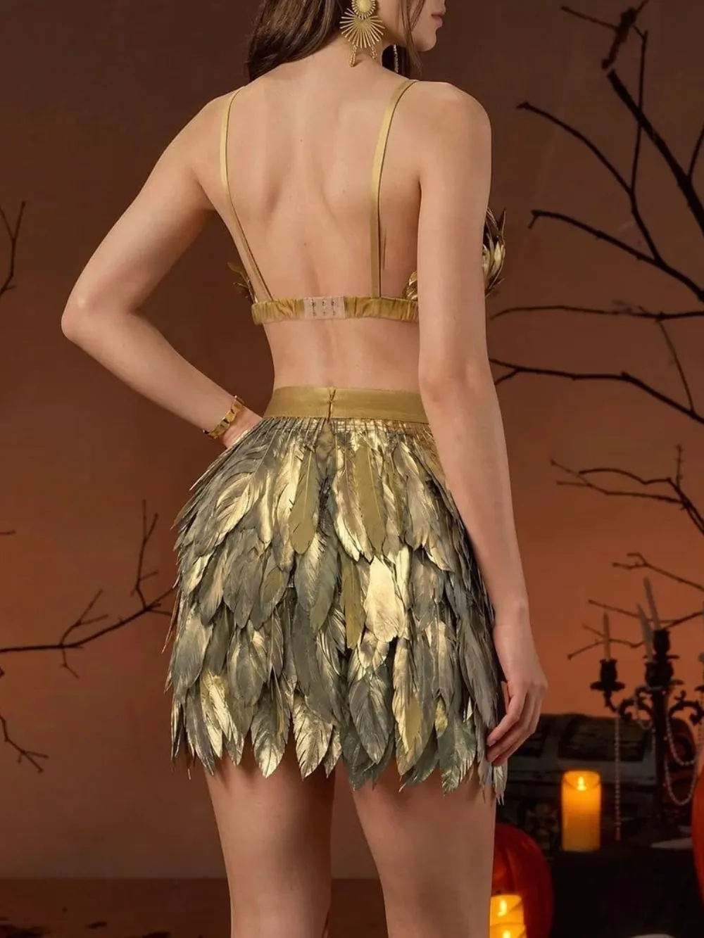Eir Feather Trimmed Skirt Set - OWNCI