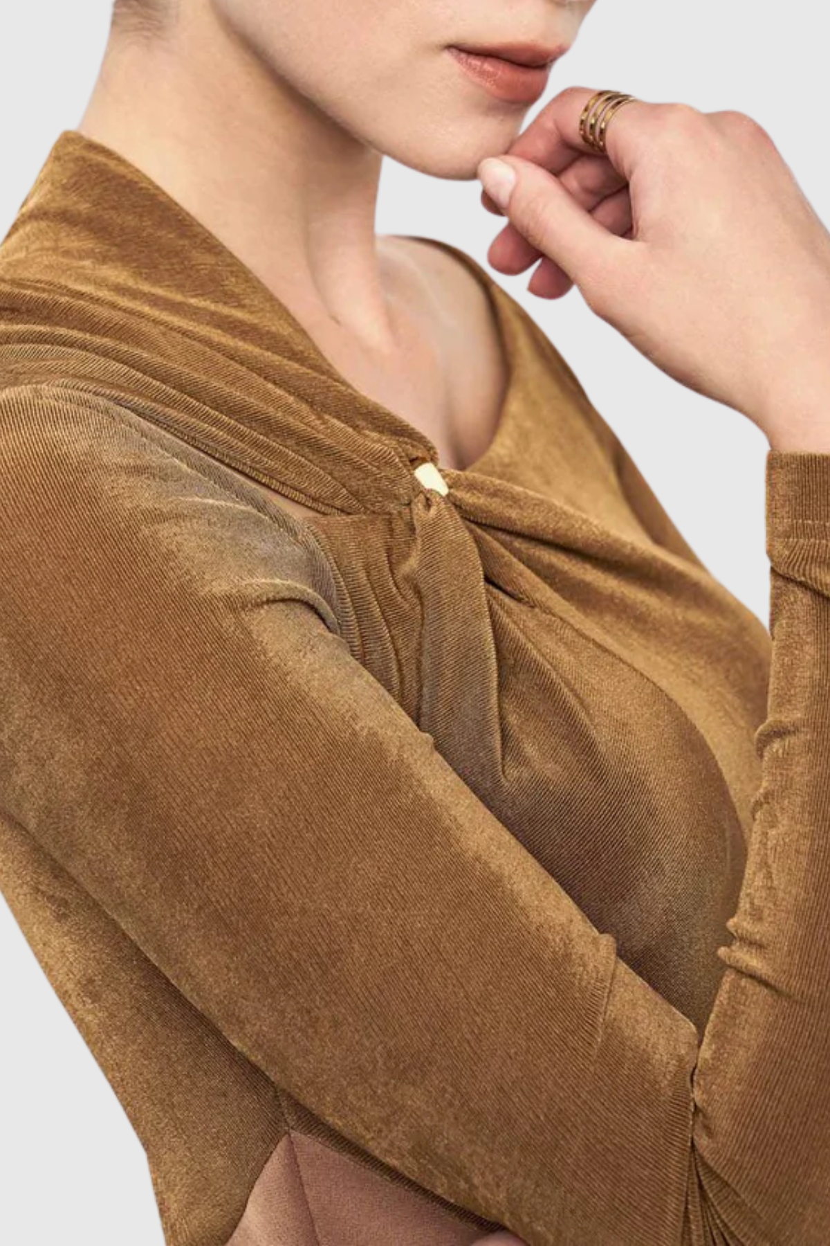 Samaro Asymmetric Cutout Panel Midi Dress – Brown - OWNCI Samaro Asymmetric Cutout Panel Midi Dress – Brown - OWNCI