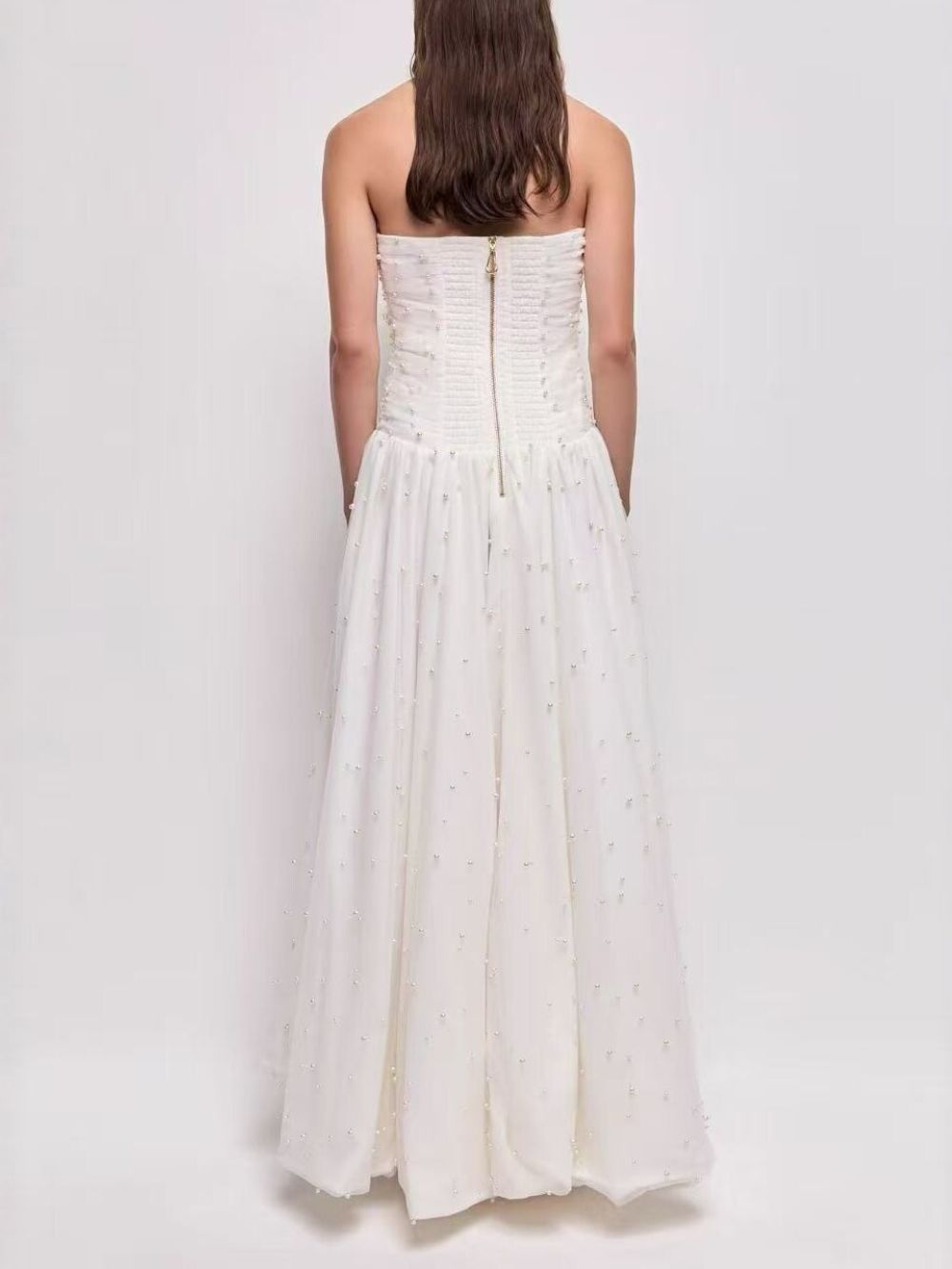 Milana White Strapless Beaded Maxi Dress - OWNCI