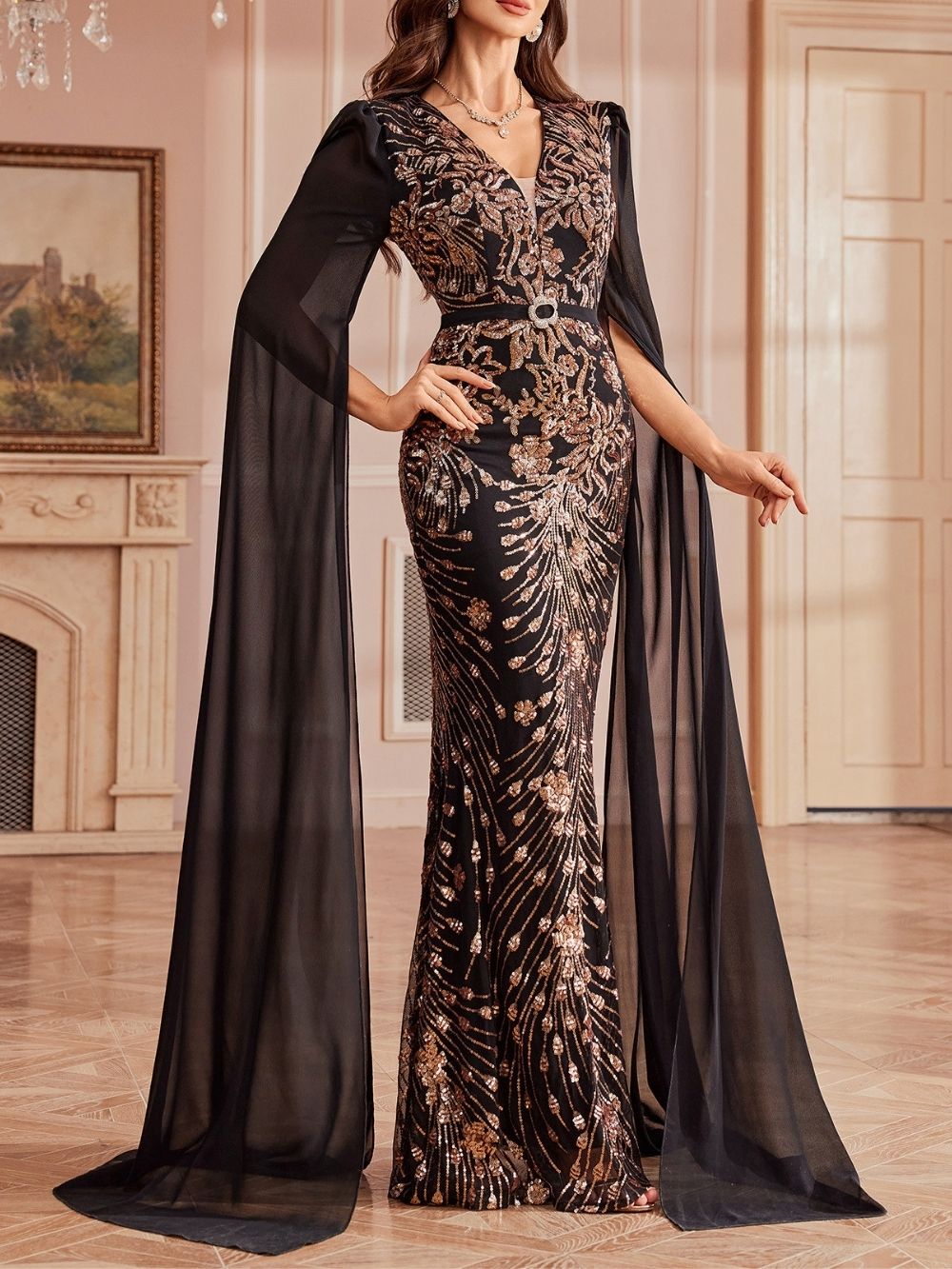 Maybelle Sequin V-Neck Maxi Dress - OWNCI Maybelle Sequin V-Neck Maxi Dress - OWNCI