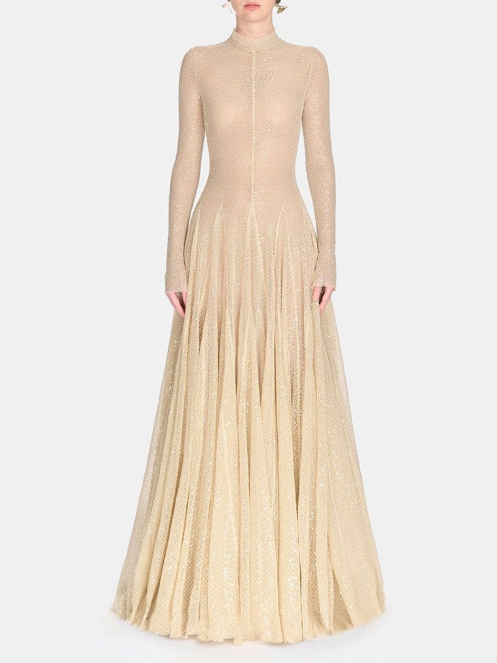 Mily Apricot Sequin Long Sleeve Maxi Dress - OWNCI Mily Apricot Sequin Long Sleeve Maxi Dress - OWNCI