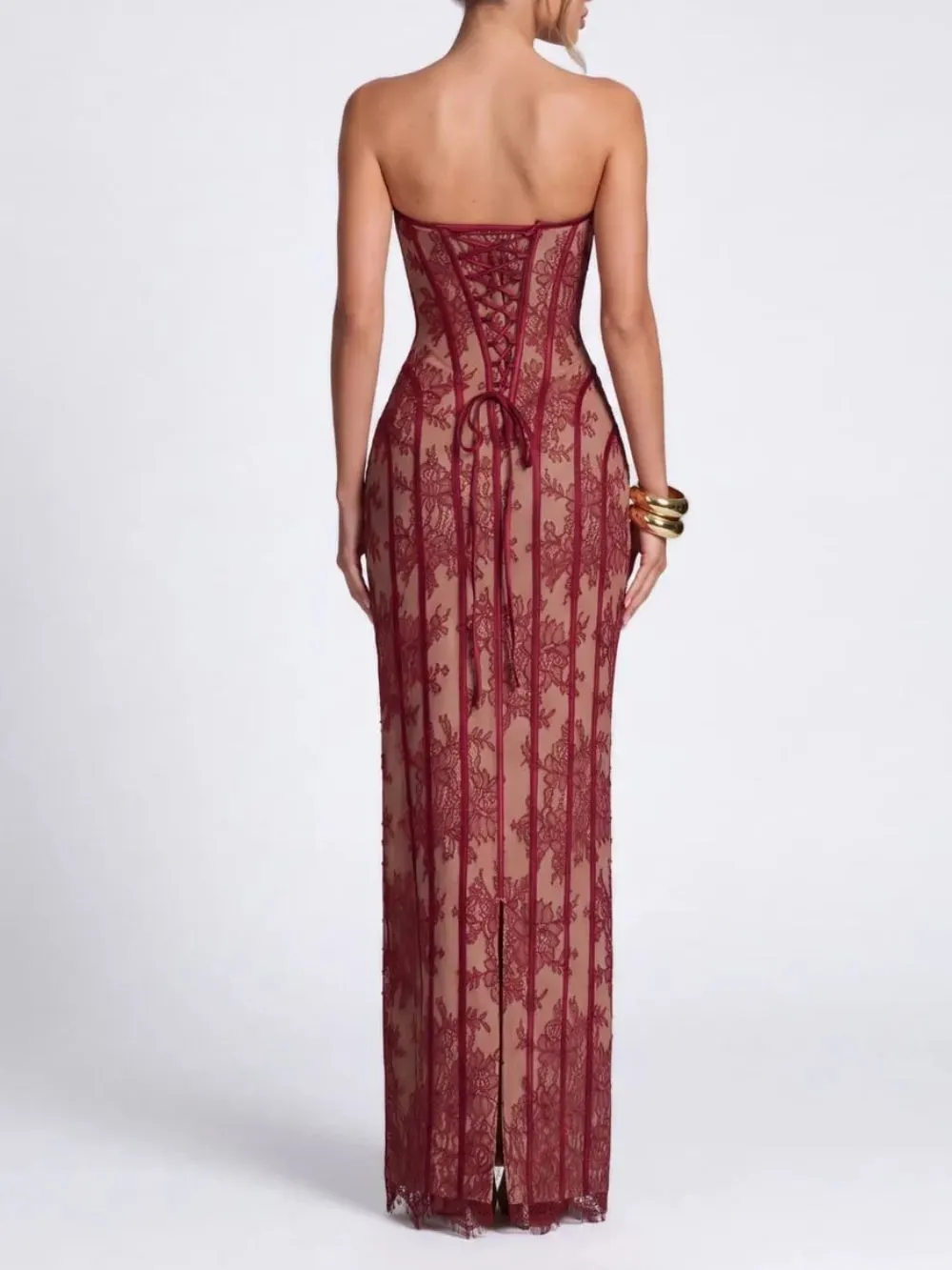 Ulmarek Strapless Lace Maxi Dress - OWNCI
