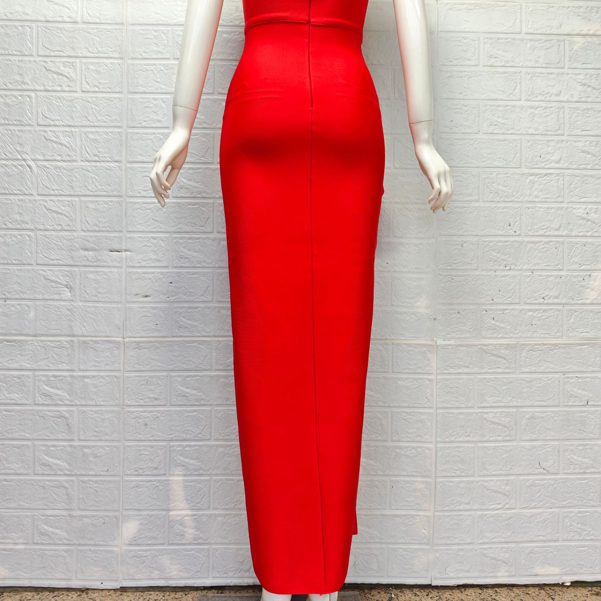 Red Heavy Stretch Crepe Column Dress - OWNCI