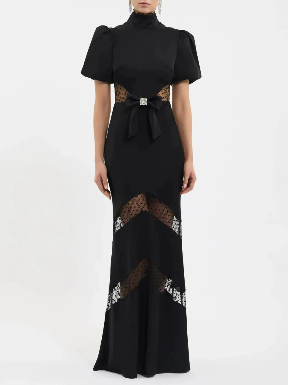 Milene Black Puff-Sleeve Bow Maxi Dress - OWNCI Milene Black Puff-Sleeve Bow Maxi Dress - OWNCI