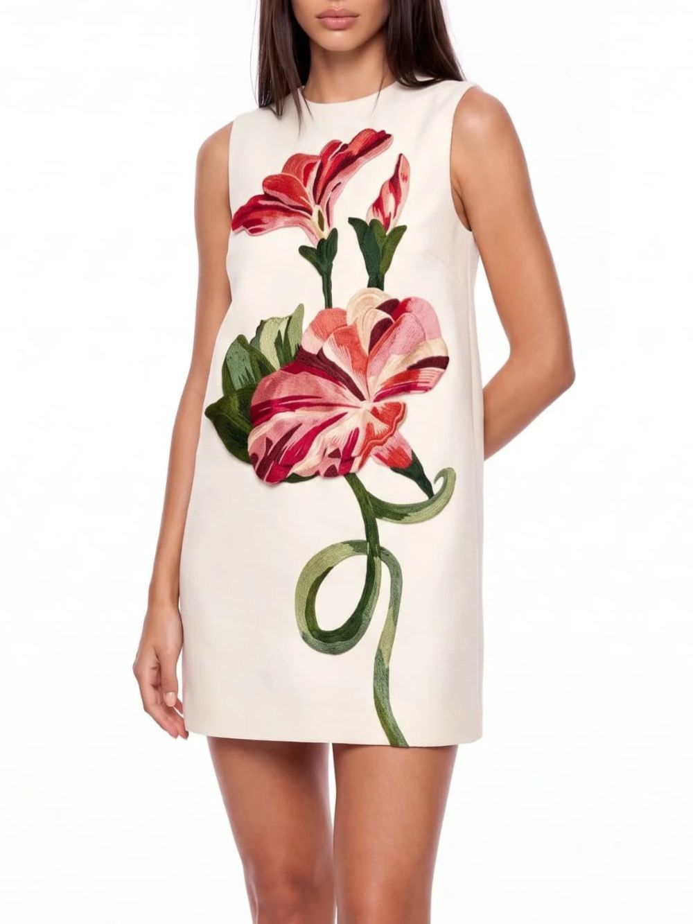 Exvila Floral Sleeveless Mini Dress In White - OWNCI