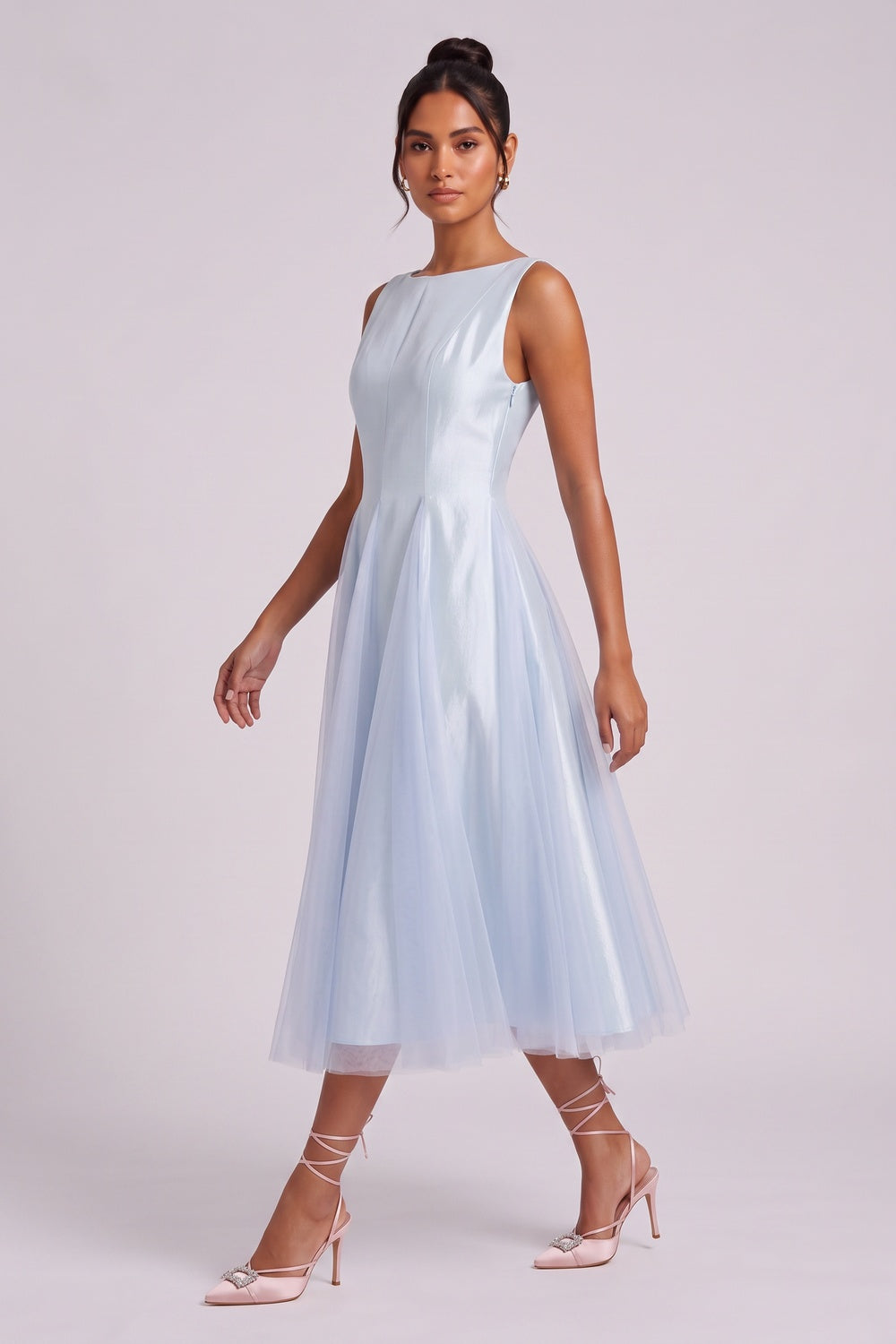 Light Blue Sleeveless Midi Dress - OWNCI