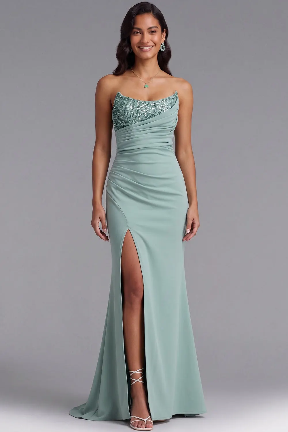 Mint Green One-Shoulder Sequin Evening Gown - OWNCI Mint Green One-Shoulder Sequin Evening Gown - OWNCI