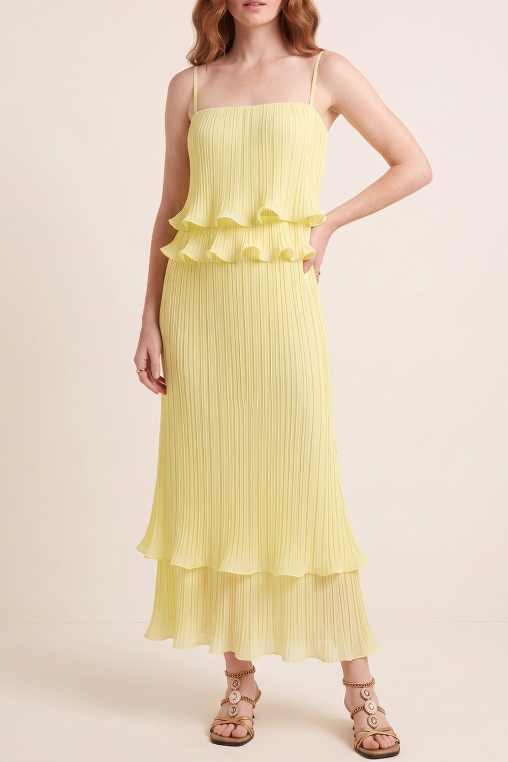 Pleated Ruffle Maxi Dress - OWNCI Pleated Ruffle Maxi Dress - OWNCI