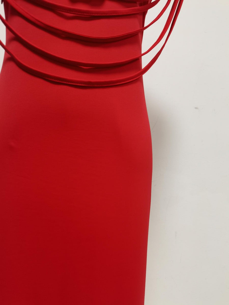 Red Stretch Jersey Or Crepe Fitted Column Dress - OWNCI Red Stretch Jersey Or Crepe Fitted Column Dress - OWNCI
