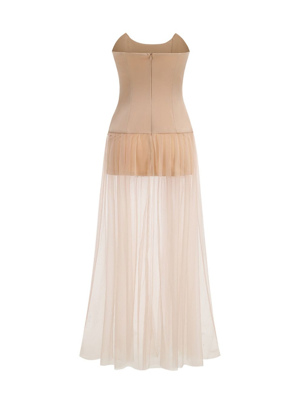 Strapless Embellished Mesh A Line Maxi Dress - OWNCI