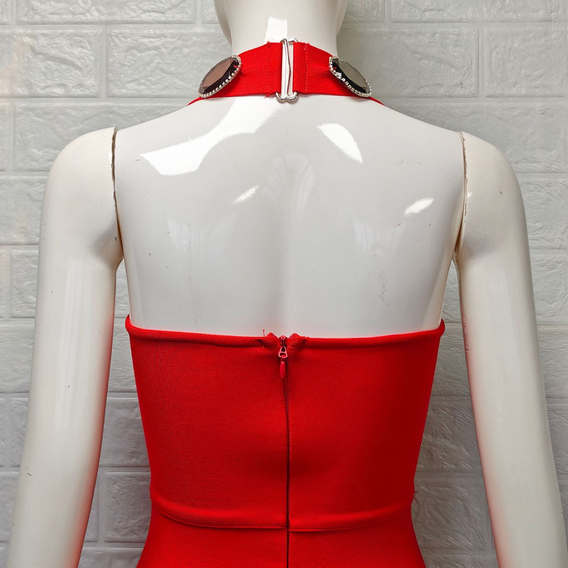 Red Heavy Stretch Crepe Column Dress - OWNCI