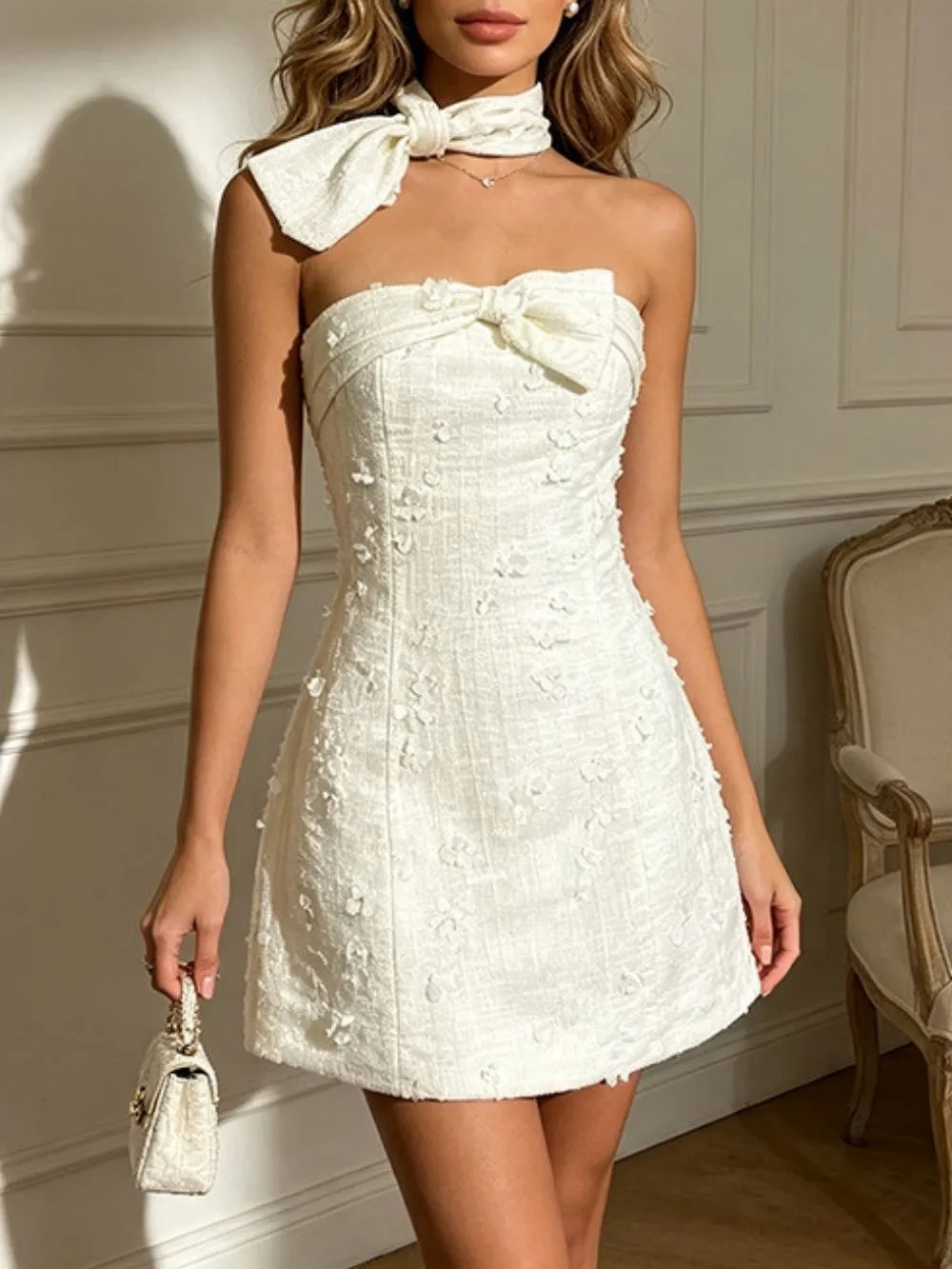 Maudie White Flower Embellished Mini Dress - OWNCI Maudie White Flower Embellished Mini Dress - OWNCI