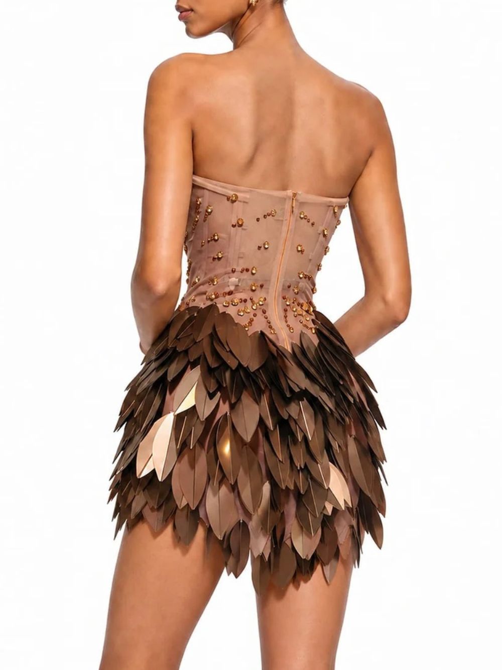 Dolvess Strapless Rhinestone Leaf Mini Dress - OWNCI