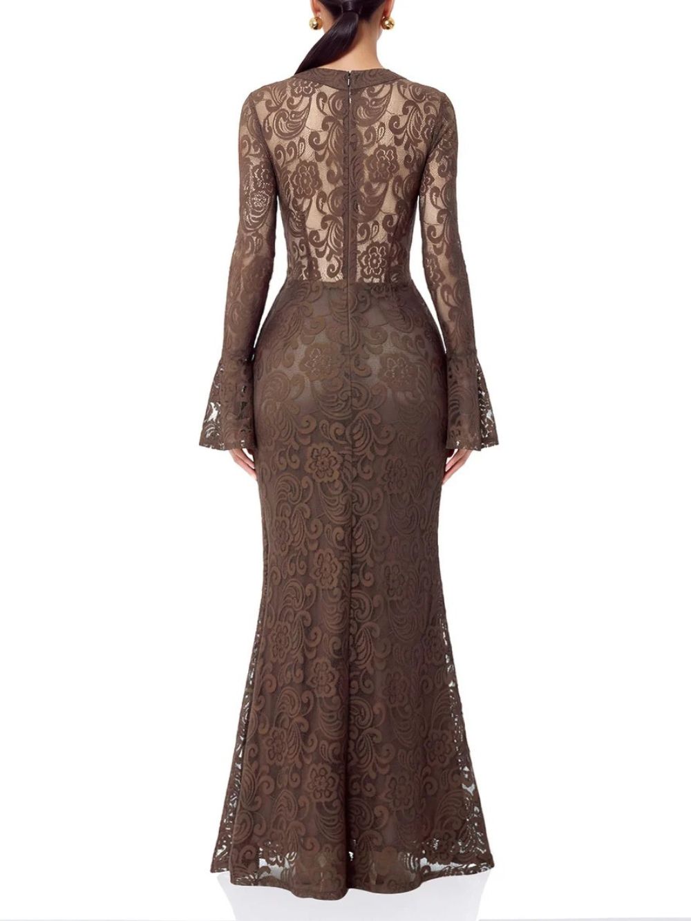 Cevrane Long Sleeve Lace Ruffle Maxi Dress - OWNCI