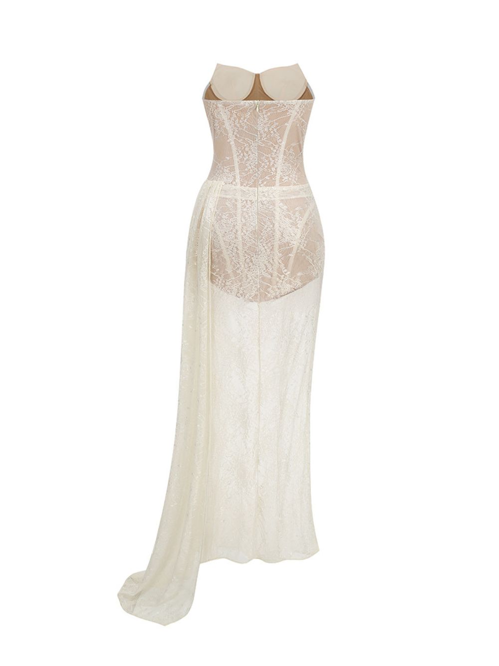 Strapless Draped Lace Bustier Maxi Dress - OWNCI