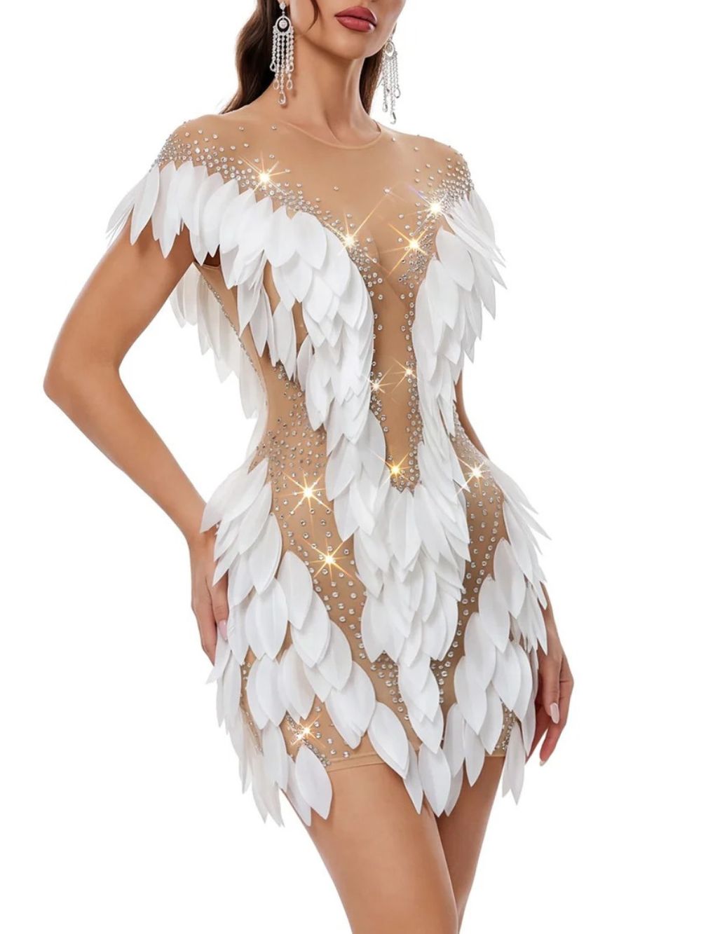 Ekruna Rhinestone Leaf Mini Dress - OWNCI