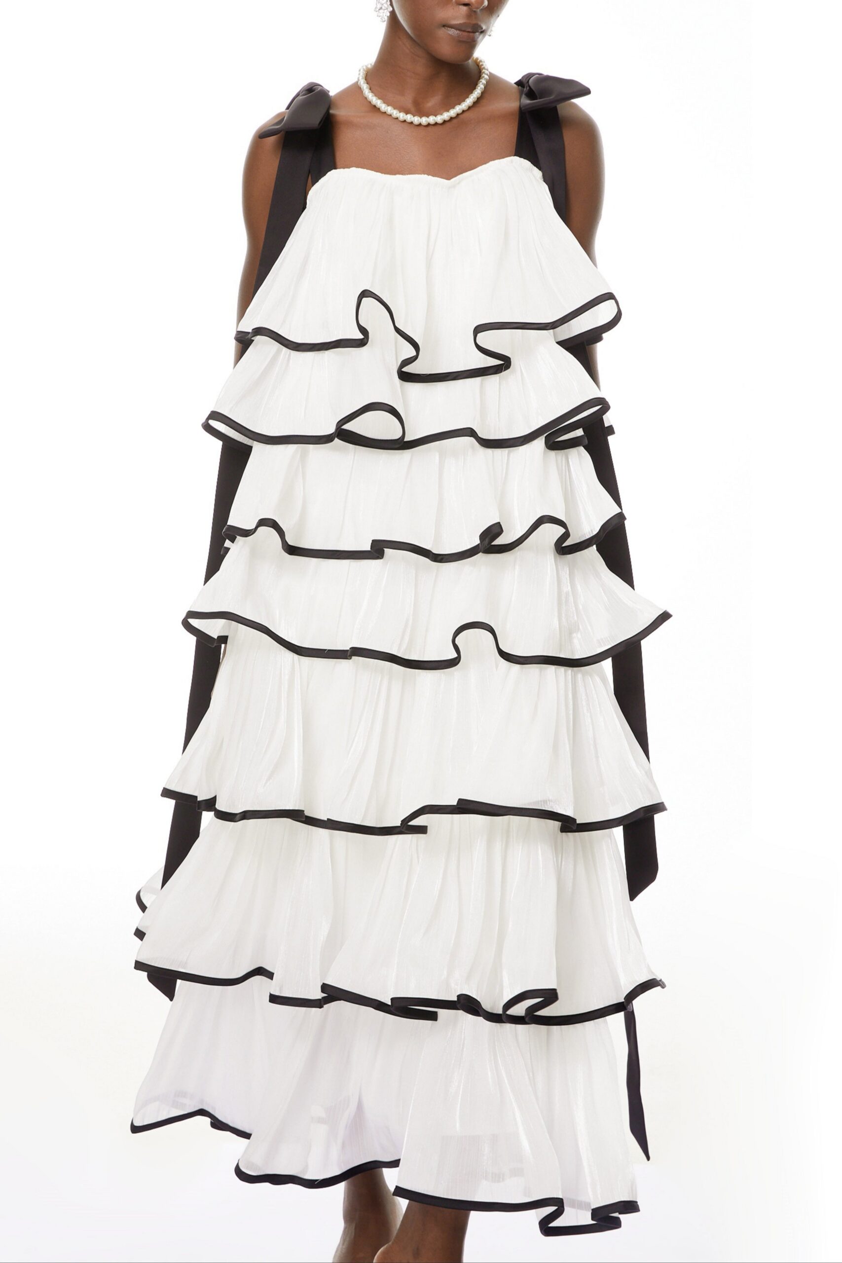 Mandy White Layer Ruffled Maxi Dress With Bows - OWNCI Mandy White Layer Ruffled Maxi Dress With Bows - OWNCI