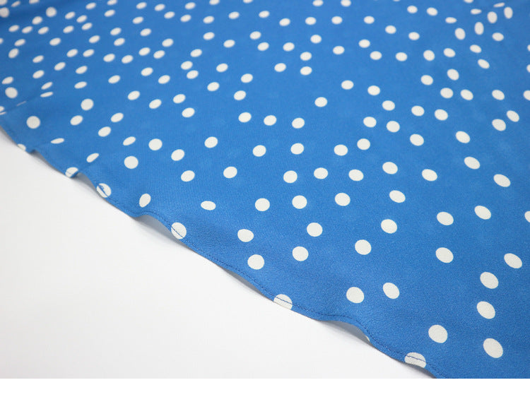 Lyuba Polka Dot Lace-Trimmed V-Neck Maxi Dress In Blue - OWNCI Lyuba Polka Dot Lace-Trimmed V-Neck Maxi Dress In Blue - OWNCI