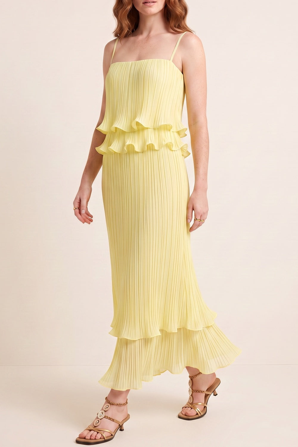 Pleated Ruffle Maxi Dress - OWNCI