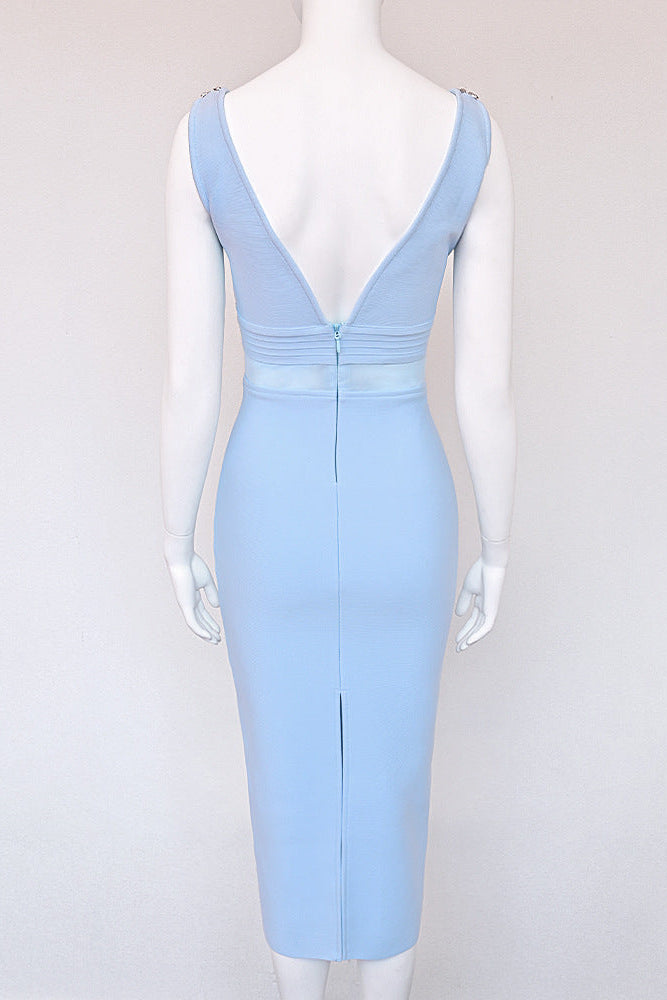 Light Blue Heavy Bandage Sheath Dress - OWNCI Light Blue Heavy Bandage Sheath Dress - OWNCI
