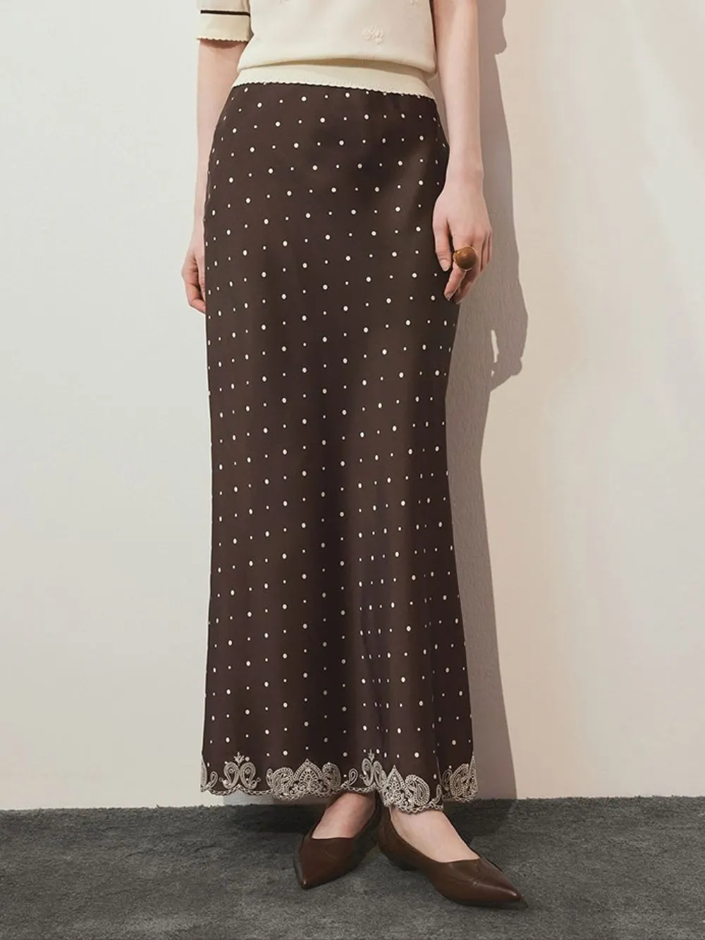Minah Polka Dot Satin A-line Skirt - OWNCI Minah Polka Dot Satin A-line Skirt - OWNCI