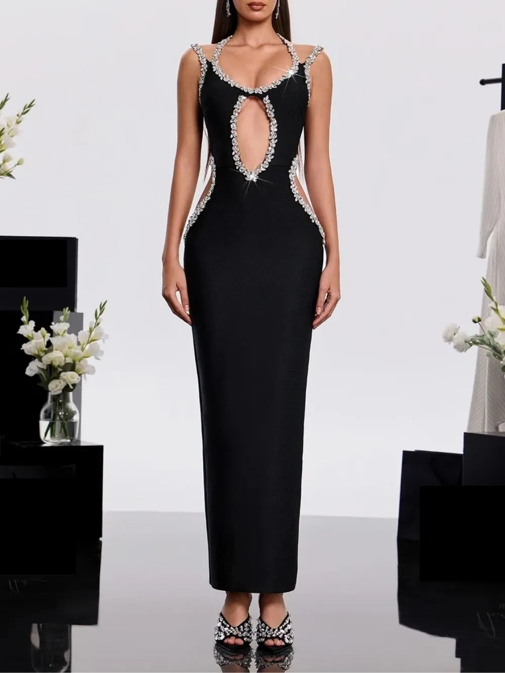 Moxden Crystal Cutout Bandage Maxi Dress - OWNCI Moxden Crystal Cutout Bandage Maxi Dress - OWNCI