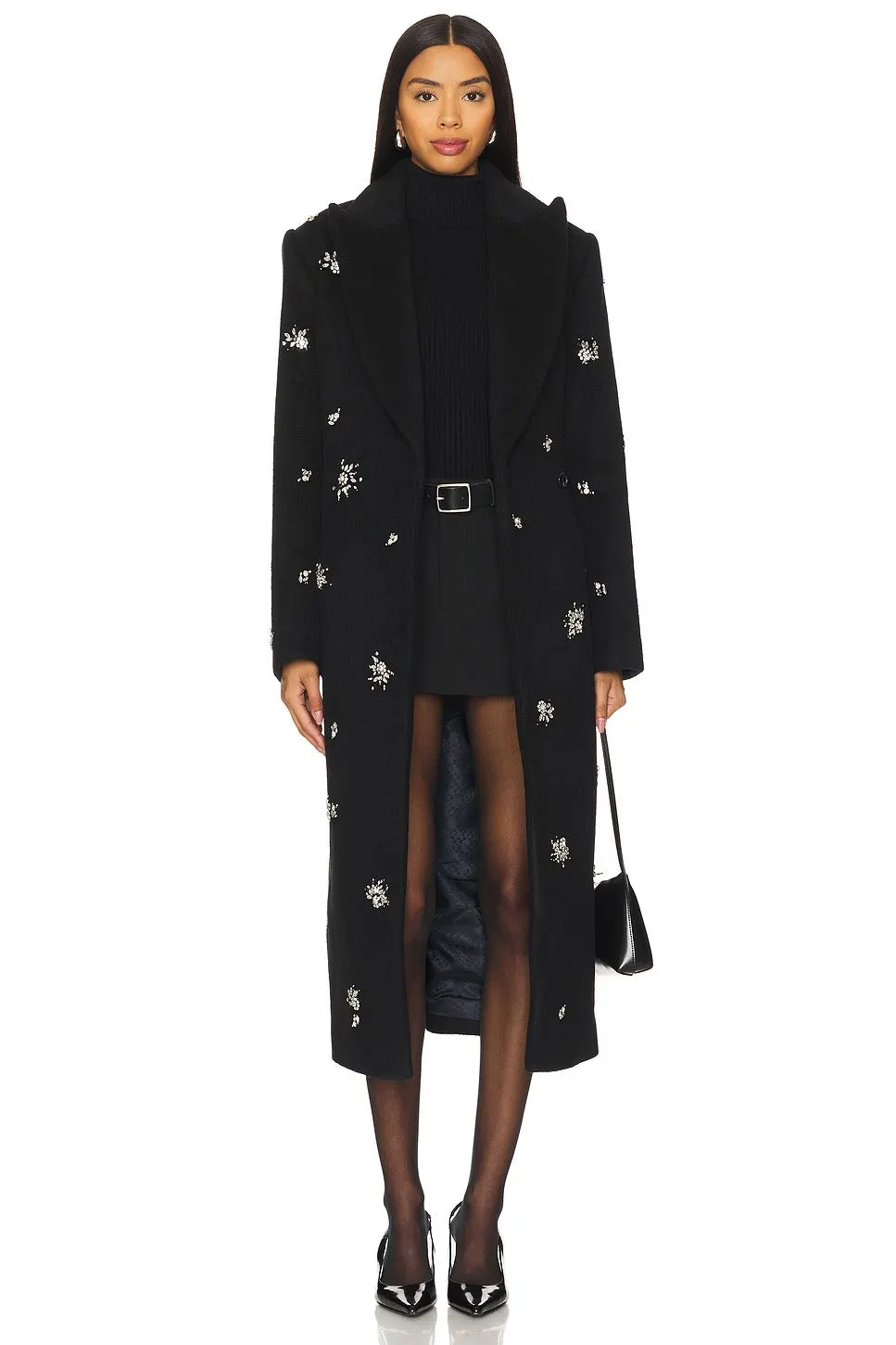 Philippa Crystal Embellished Coat In Black - OWNCI Philippa Crystal Embellished Coat In Black - OWNCI