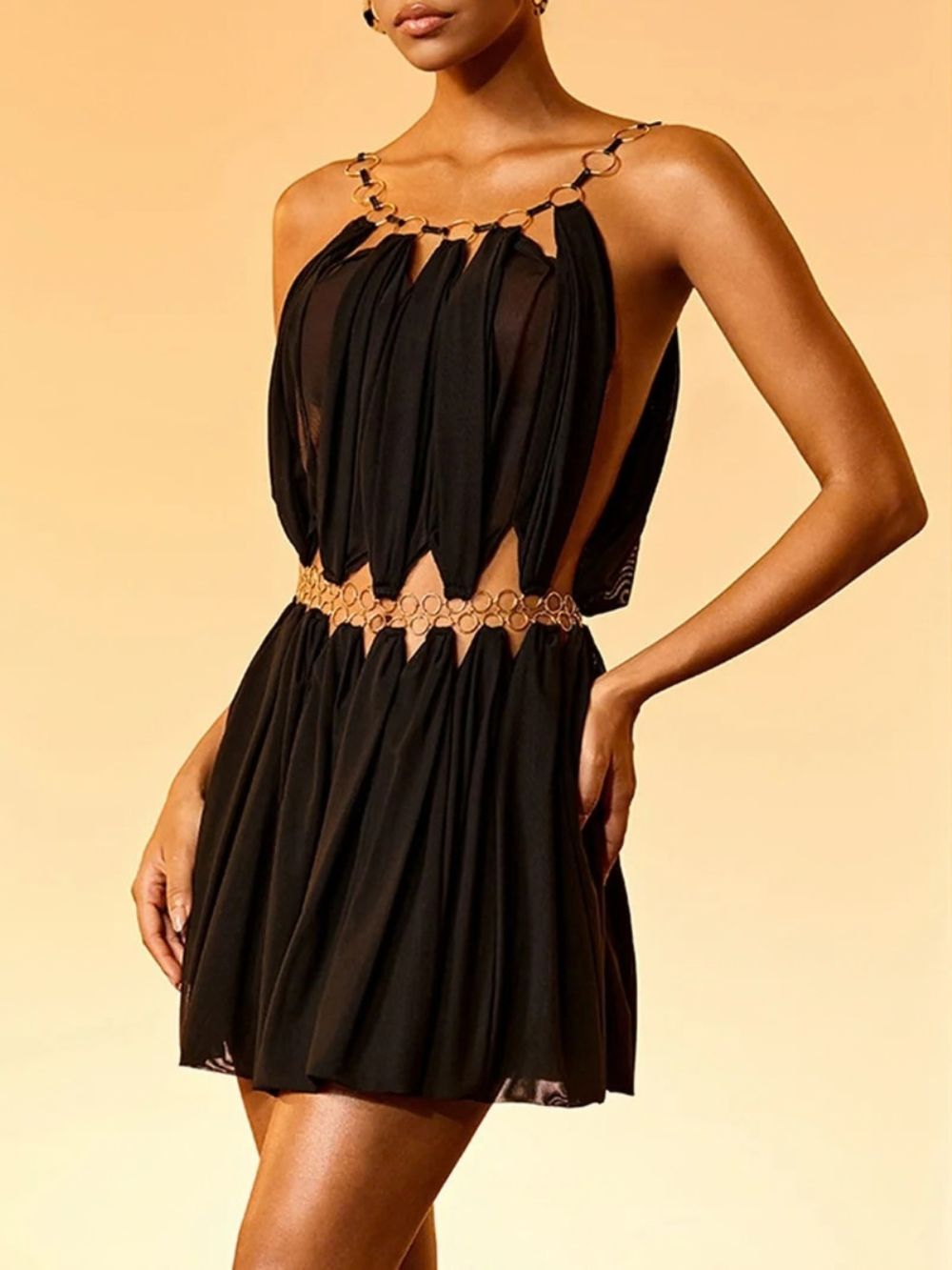 Sevionx Gold Ring Draped Mini Dress - OWNCI Sevionx Gold Ring Draped Mini Dress - OWNCI