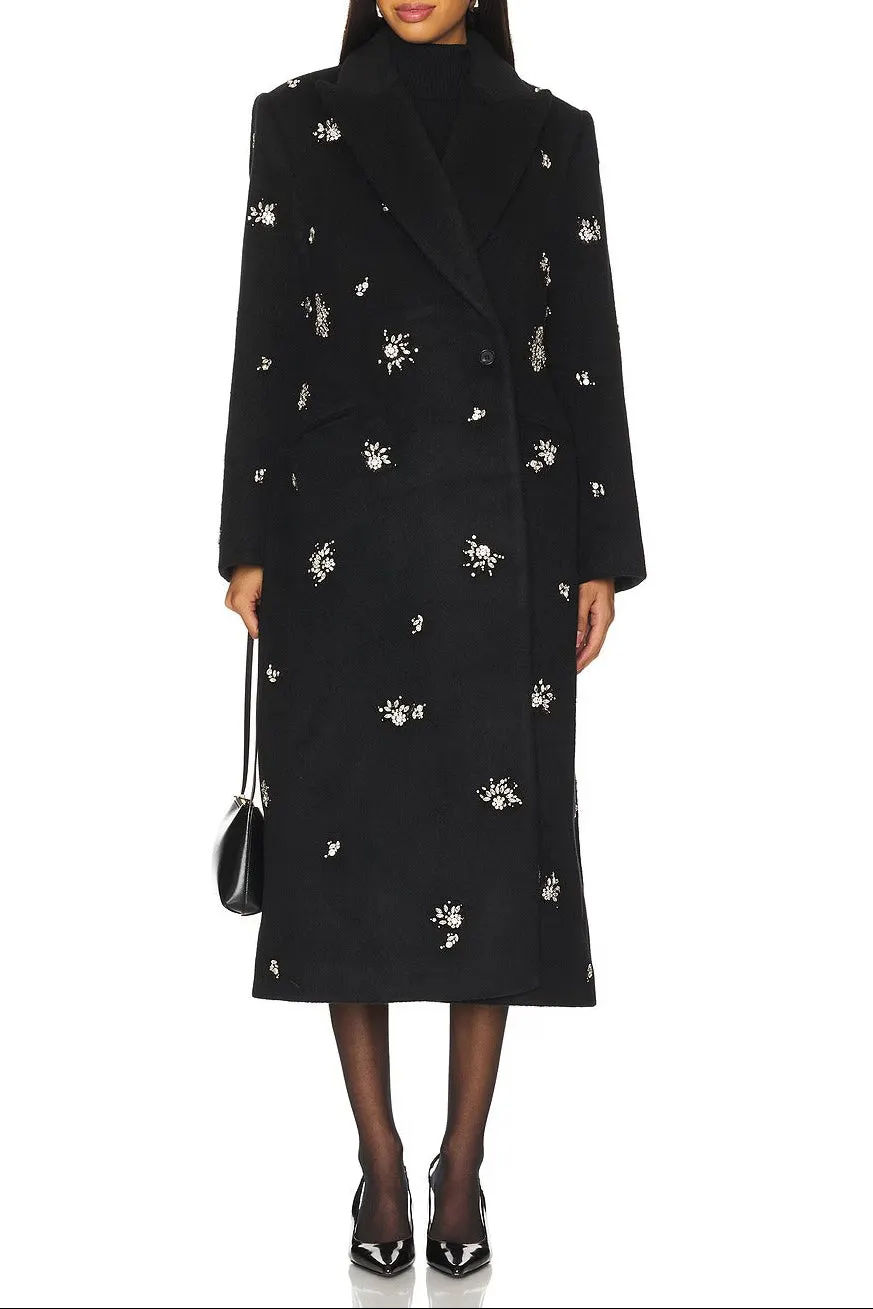 Philippa Crystal Embellished Coat In Black - OWNCI
