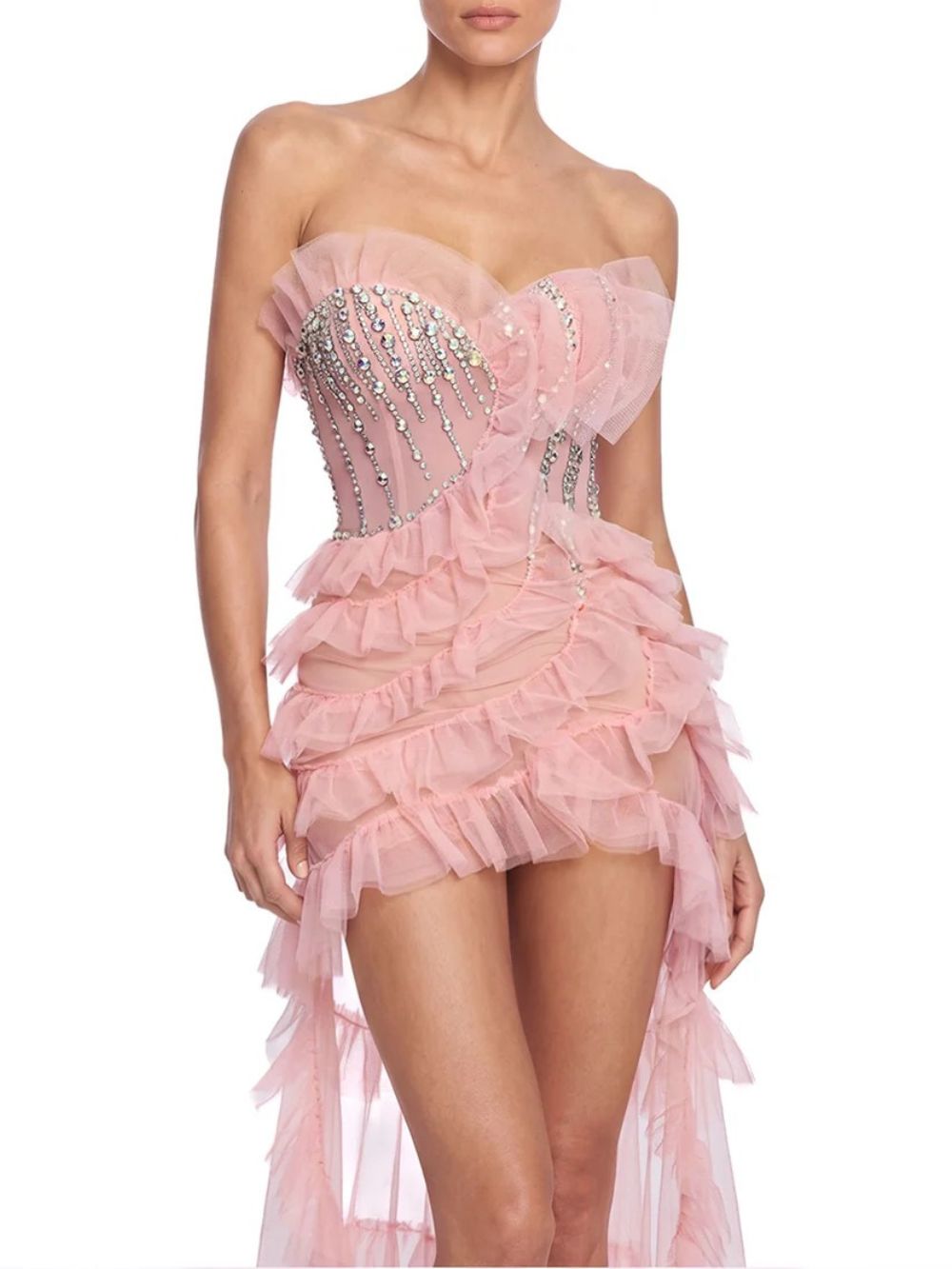 Sorevin Strapless Rhinestone High Low Dress - OWNCI