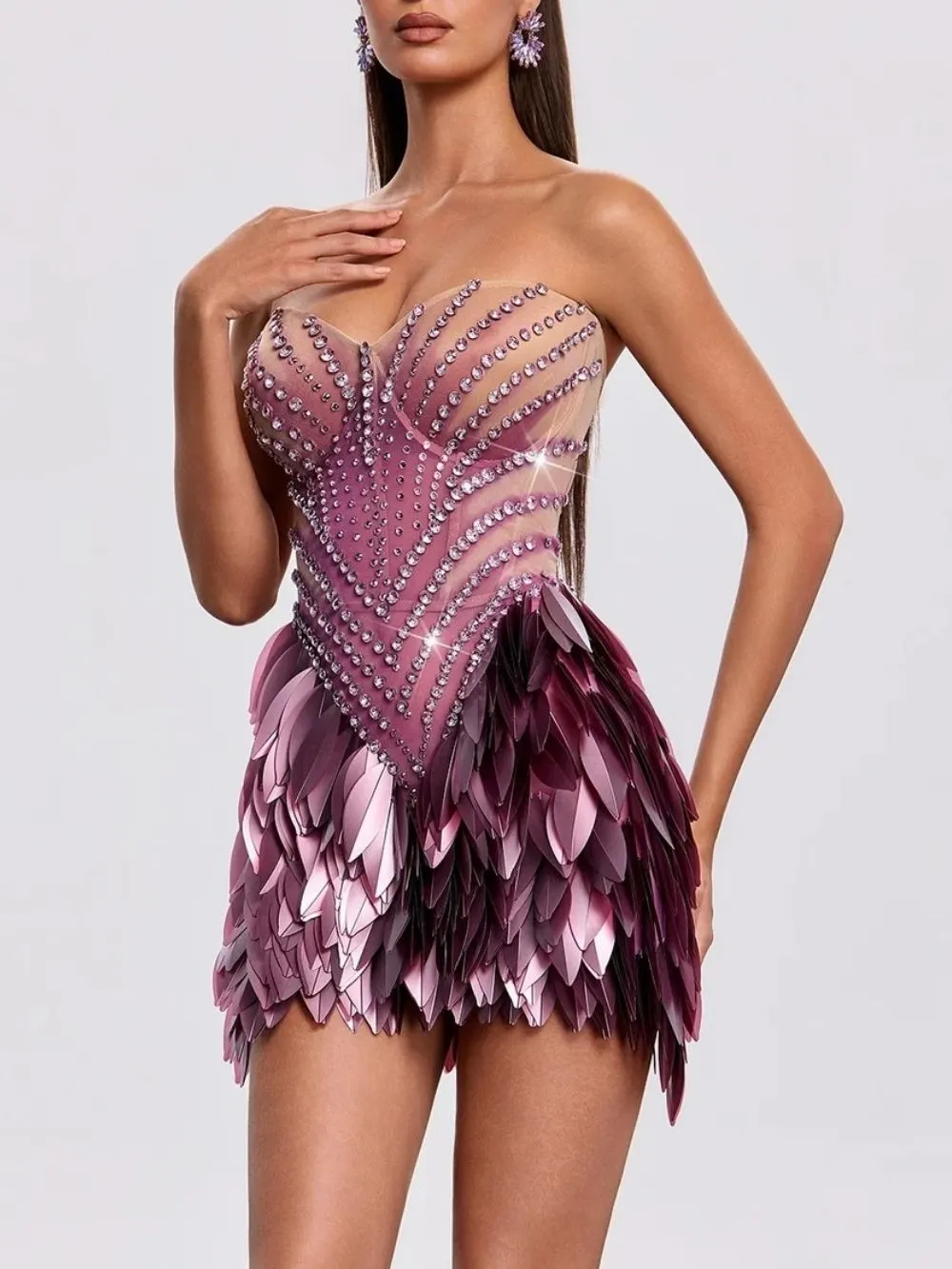 Xandrik Strapless Leaf Rhinestone Mini Dress - OWNCI Xandrik Strapless Leaf Rhinestone Mini Dress - OWNCI