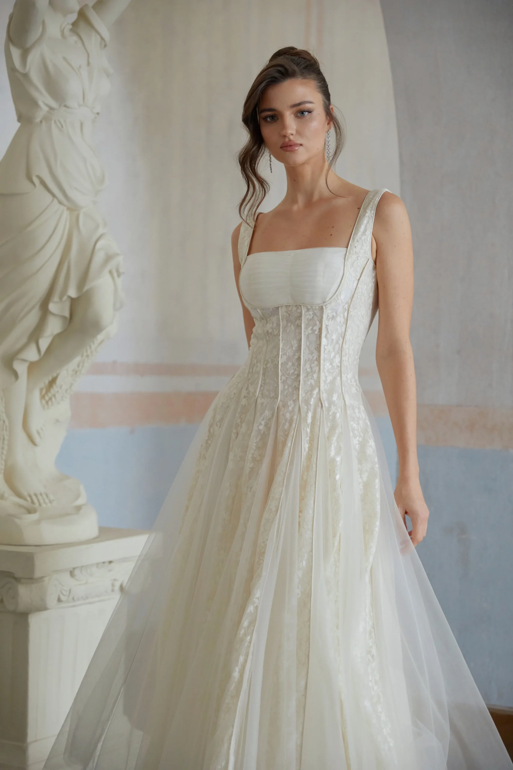 Jessica Neutral Tulle Panel Lace Maxi Dress In White - OWNCI Jessica Neutral Tulle Panel Lace Maxi Dress In White - OWNCI