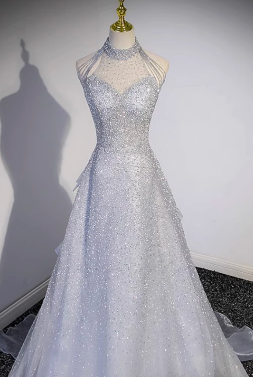 Silver Tulle A-Line Evening Gown - OWNCI Silver Tulle A-Line Evening Gown - OWNCI