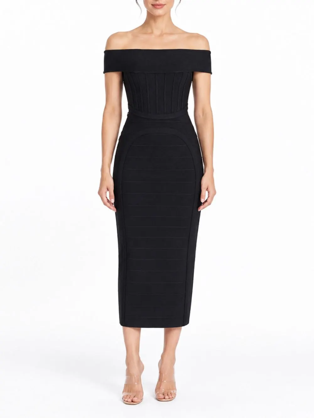 Moria Off-Shoulder Bandage Midi Dress - OWNCI