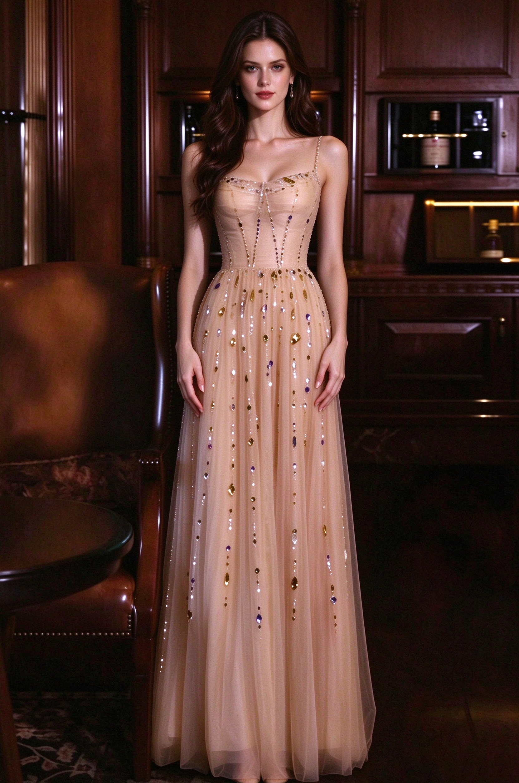 Nicola’s elegant backless halter maxi dress – Champagne - OWNCI