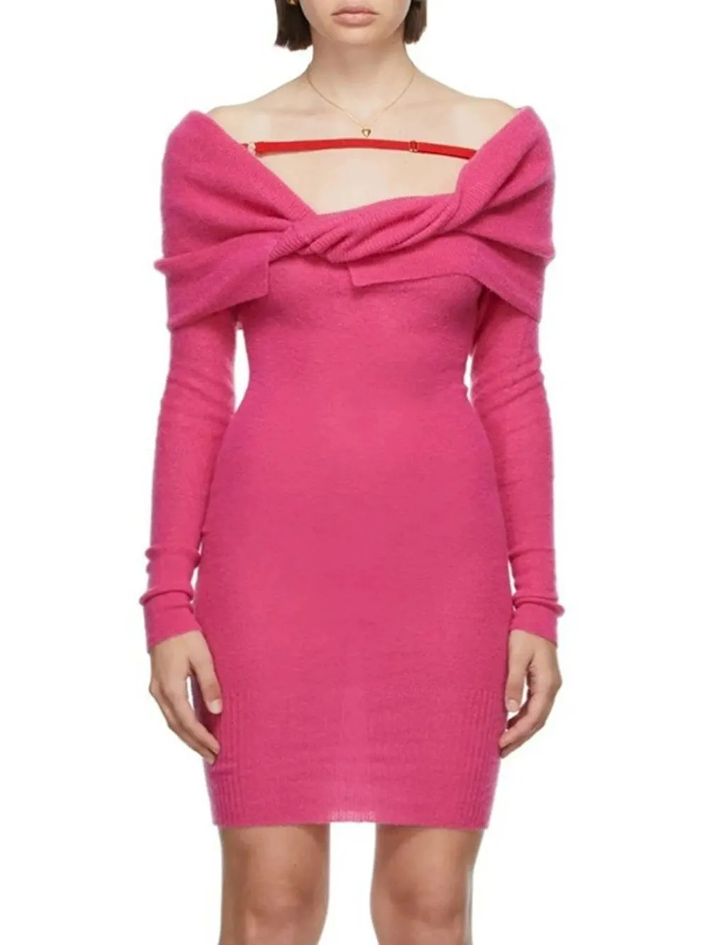 Mirai Pink Knit Long Sleeve Mini Dress - OWNCI Mirai Pink Knit Long Sleeve Mini Dress - OWNCI