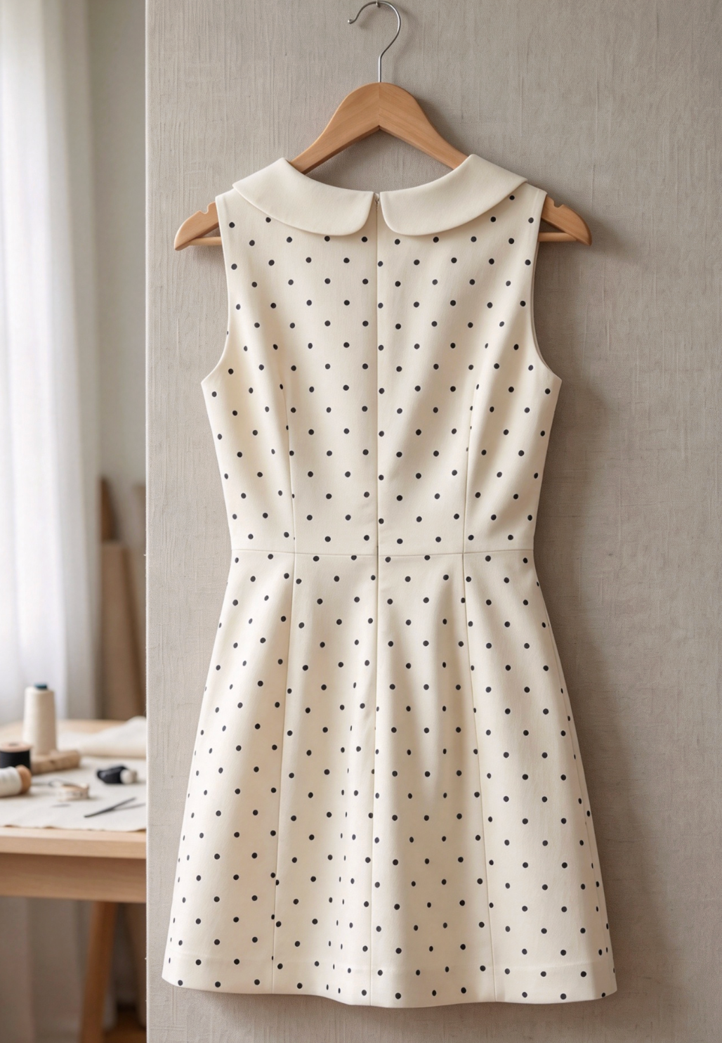 Off-White Polka Dot A-Line Mini Dress with Peter Pan Collar - OWNCI Off-White Polka Dot A-Line Mini Dress with Peter Pan Collar - OWNCI