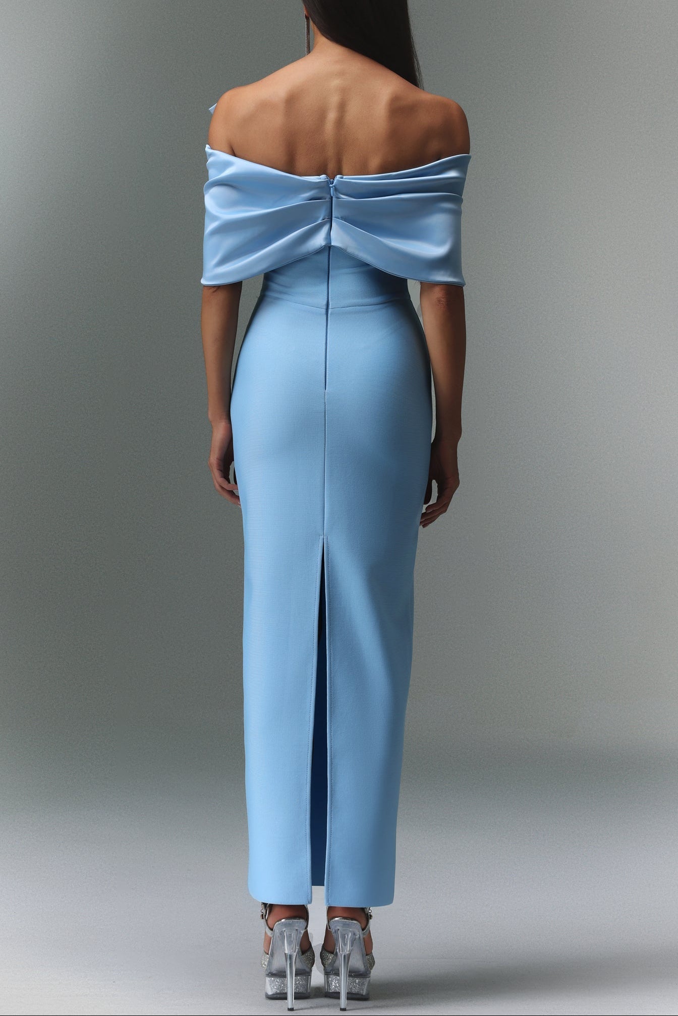 Marina Blue One-Shoulder Bow Bandage Satin Maxi Dress - OWNCI Marina Blue One-Shoulder Bow Bandage Satin Maxi Dress - OWNCI
