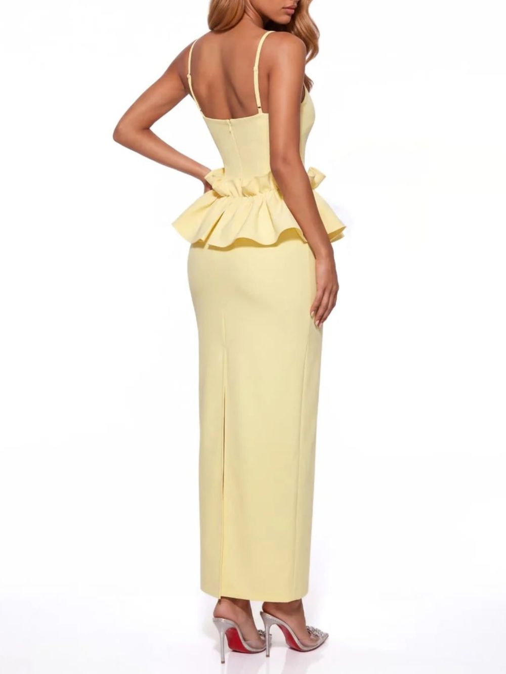 Ladrine Spaghetti Ruffle Bandage Maxi Dress - OWNCI