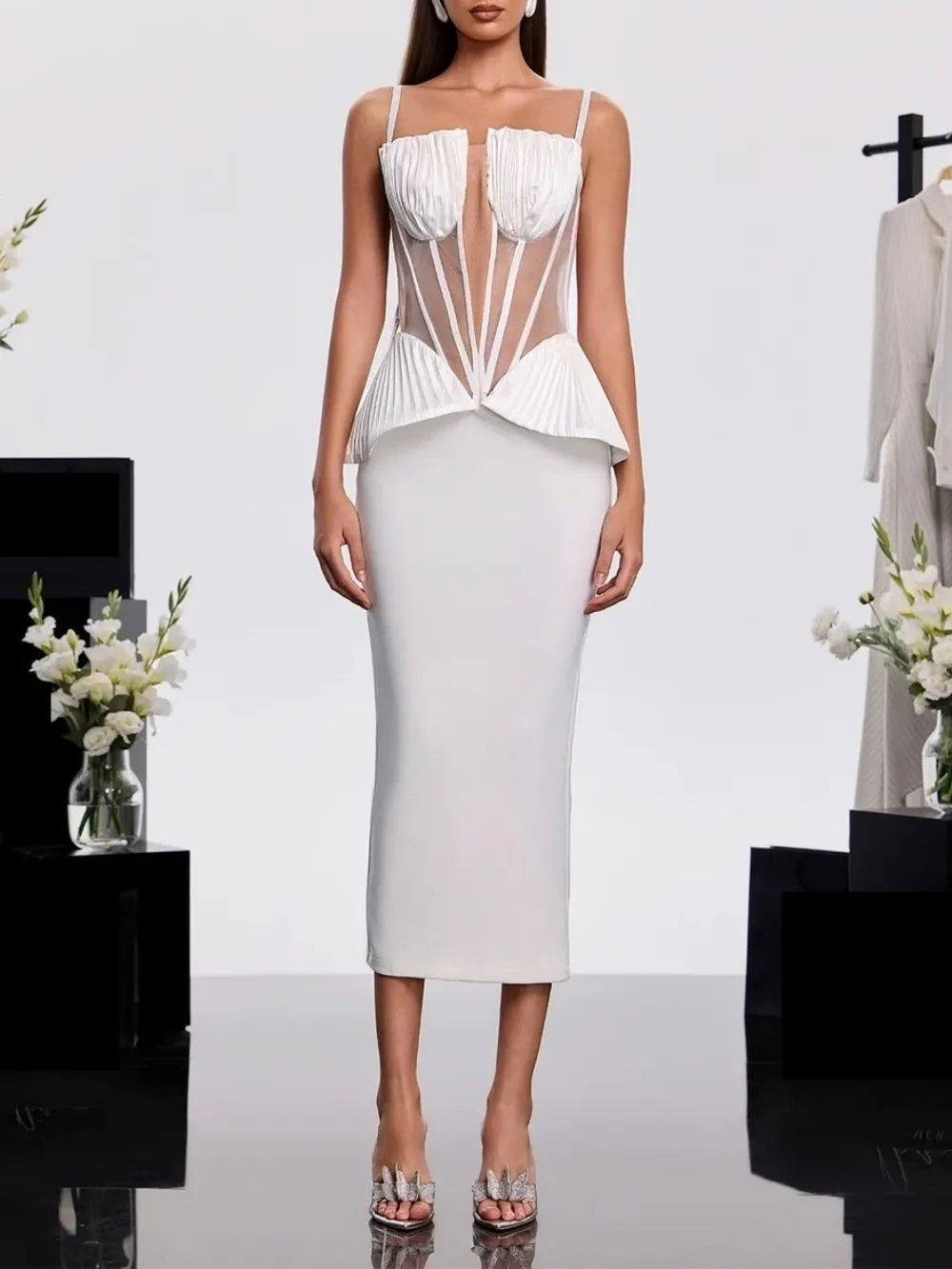 Kasmel Spaghetti Corset Midi Dress - OWNCI