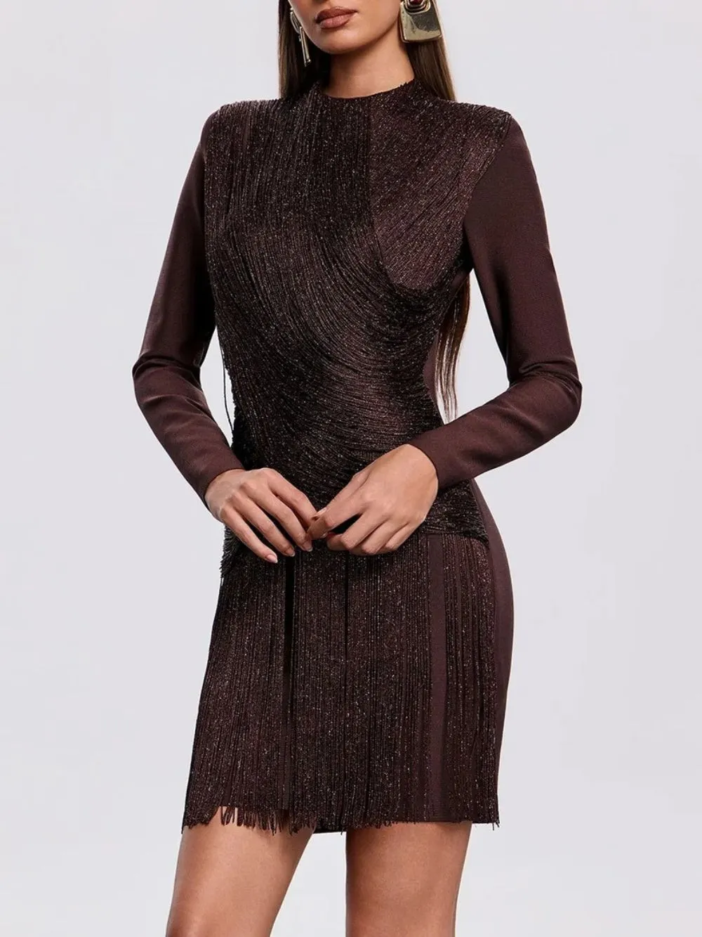 Qavlek Fringe Glitter Mini Dress - OWNCI