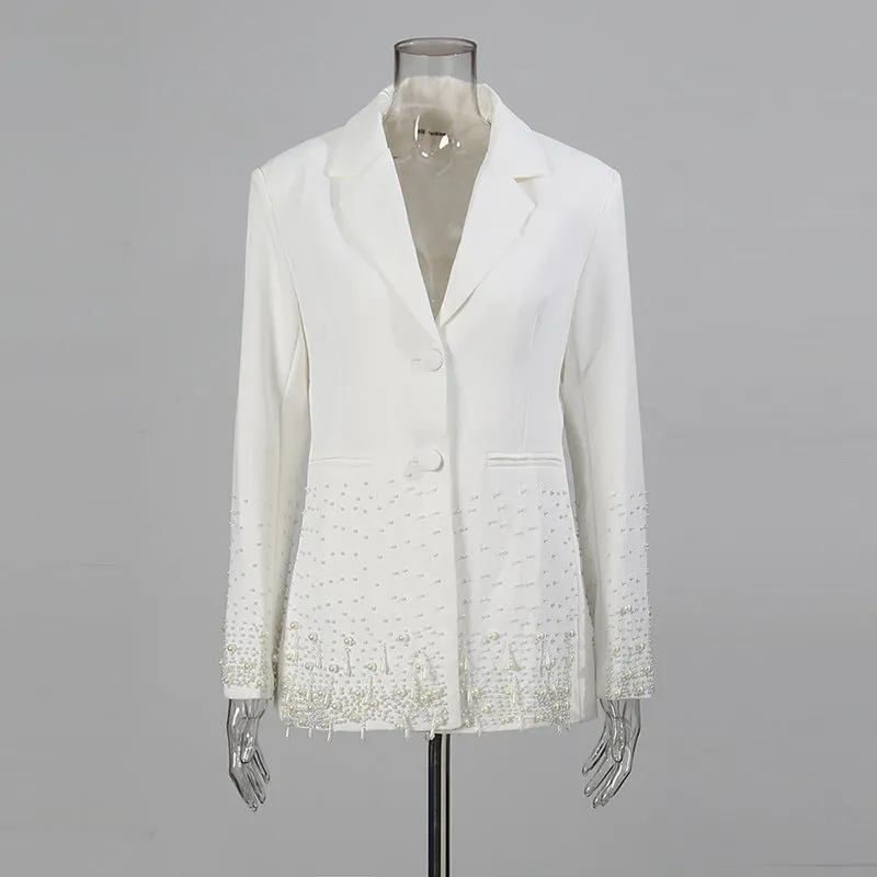 Mirabelle Long Sleeve Pearl Blazer In White - OWNCI Mirabelle Long Sleeve Pearl Blazer In White - OWNCI
