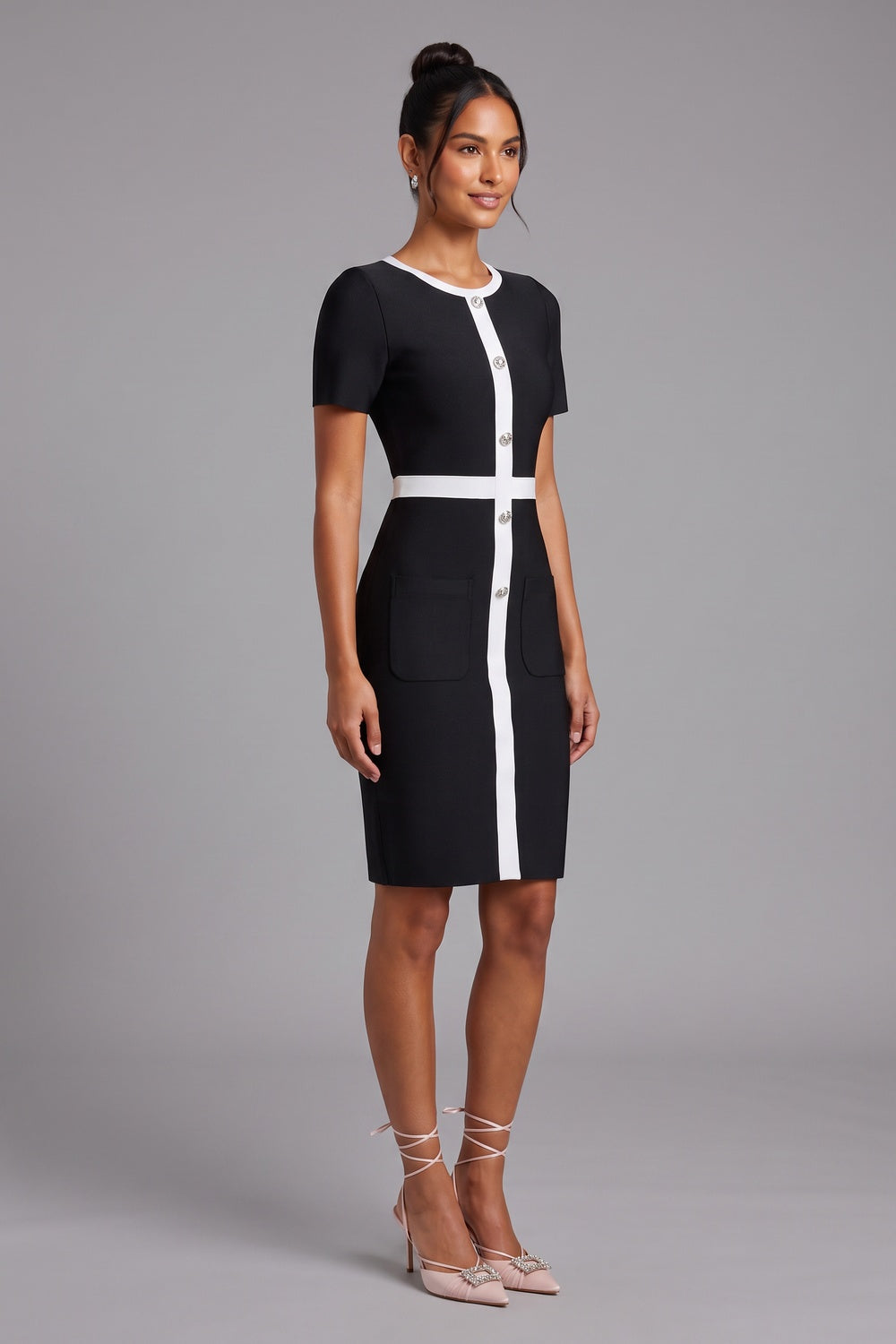 Black Dress with White Contrast Paneling - OWNCI Black Dress with White Contrast Paneling - OWNCI