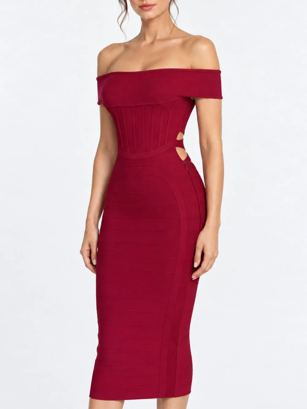 Moria Off-Shoulder Bandage Midi Dress - OWNCI