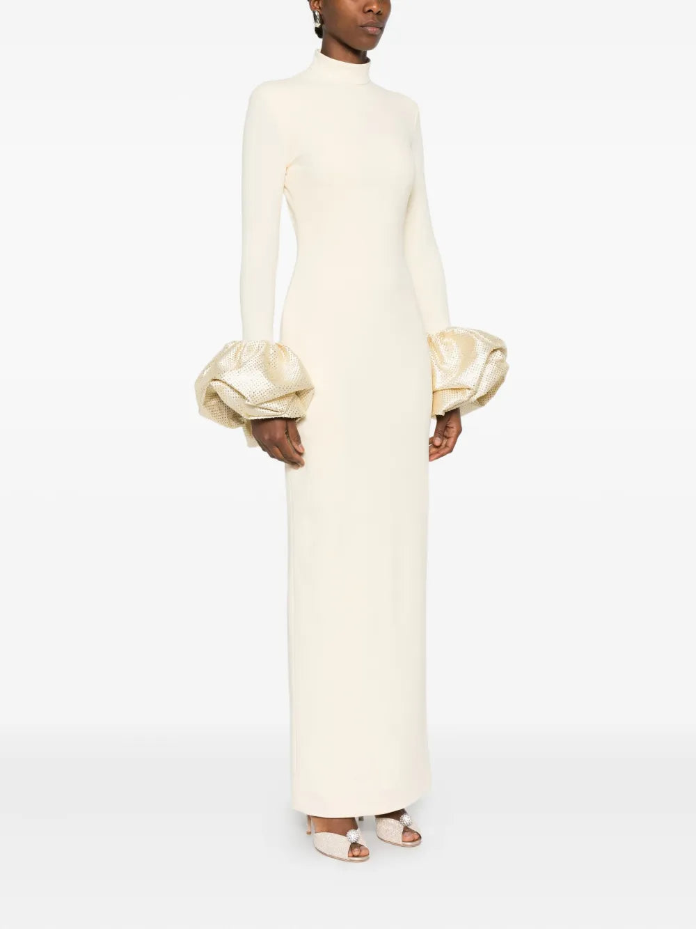 Rachel Ruffled Crystal-Embellished Crepe Mock-Neck Gown - OWNCI